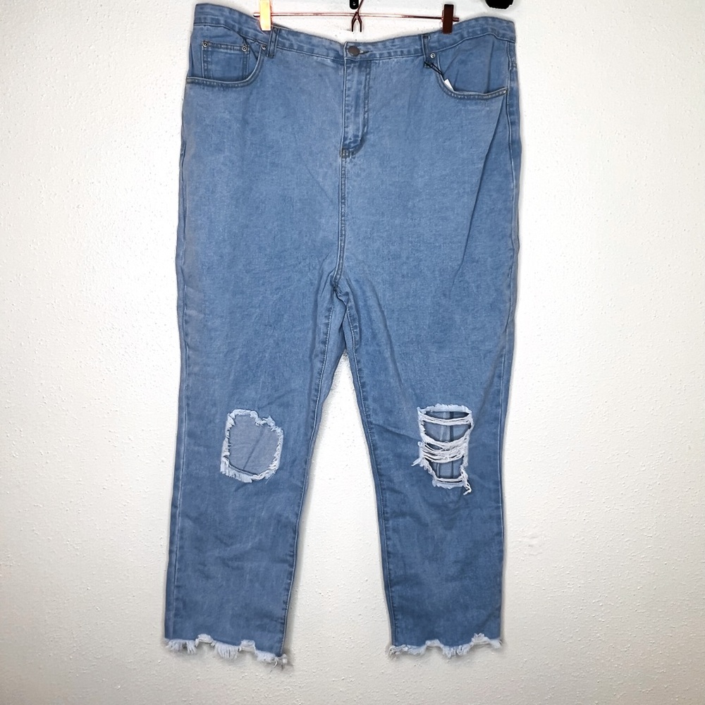 Boohoo Ripped High Rise Boyfriend Jeans